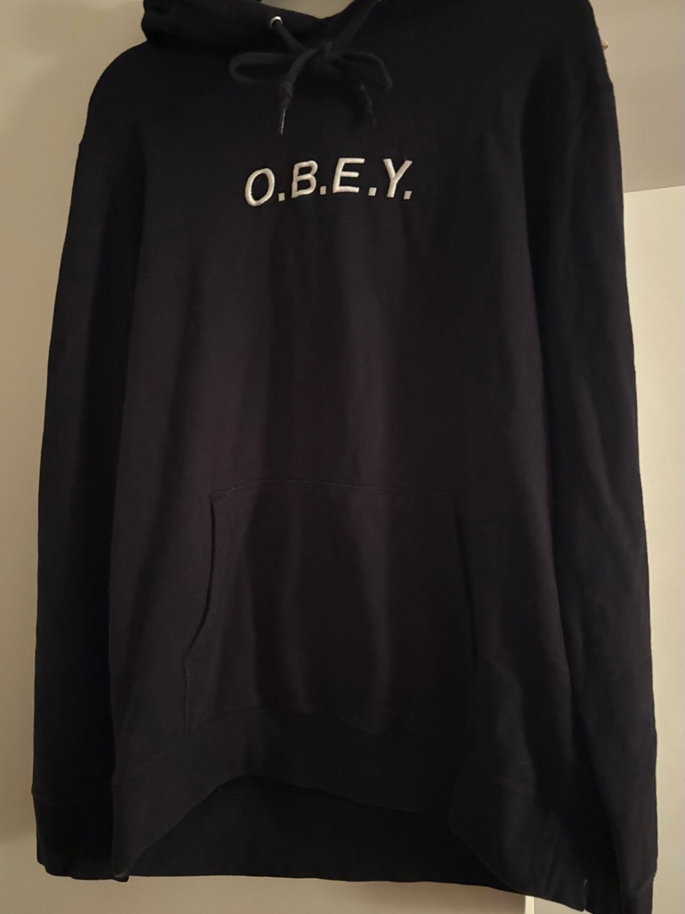 Obey Unisex Black Pullover Hoodie with White O.B.E.Y. Embroidery